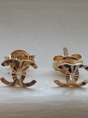 18K 750 solid yellow gold studs cc earrings